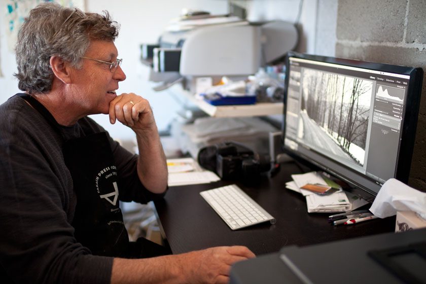 Don starts off the process by applying his standard curve to a grayscale image. He prints the image using ConeColor matte black ink on a special clear film. He prefers ConeColor matte black to the Epson matte black. :)